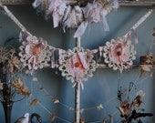 Sherbet Delight - Vintage Crochet Doilies and Pink Fabric Shabby Chic Wedding and Nursery Garland