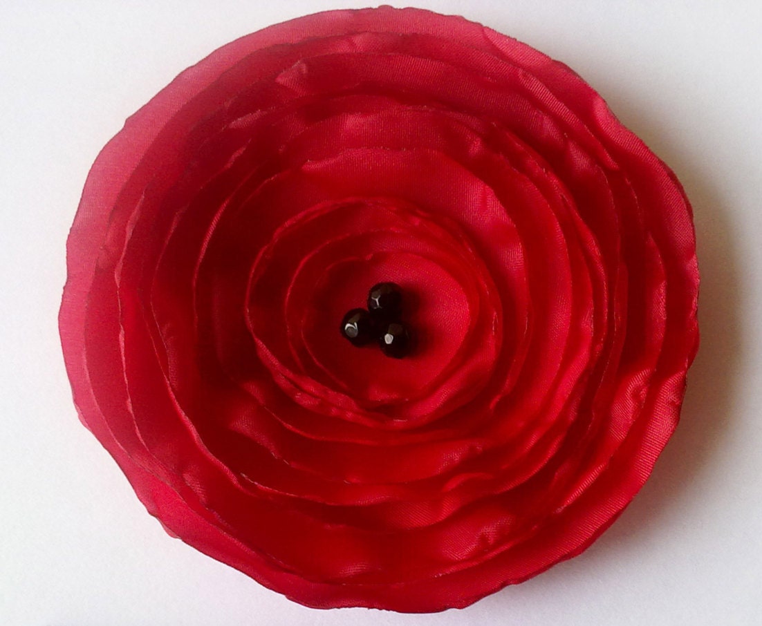 XL Fabric Poppy Pin Brooch - Deep Red