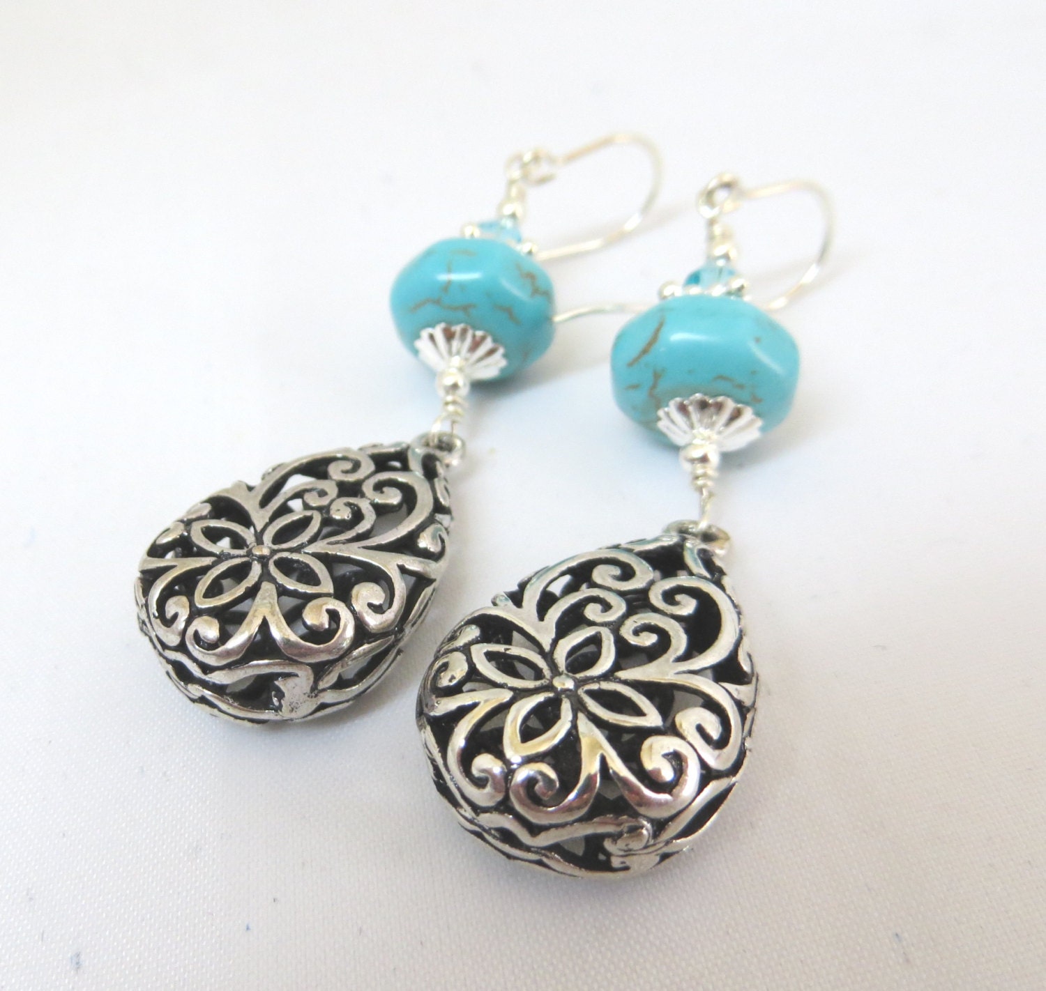 Turquoise Chandelier Sterling Silver Earrings - Chandelier Earrings - Turquoise Earrings
