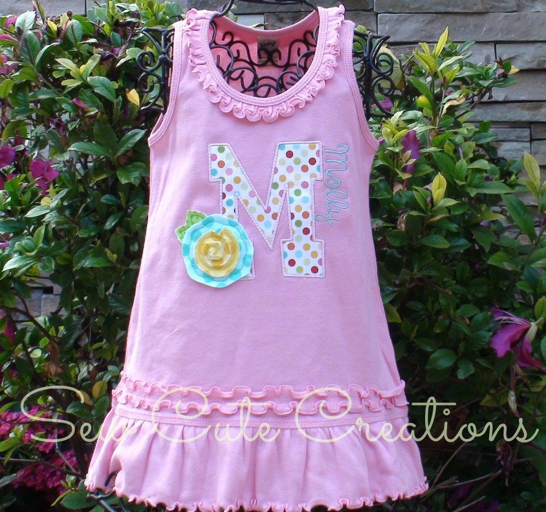 Personalized Raggy rose Initial  Dress - Custom Made Sizes 12 mos-Girls 6X