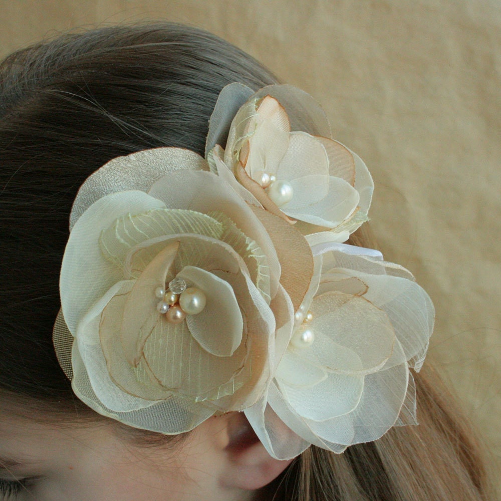 Wedding time-3 light  flowers --for Bride, bridesmaids and flower girl---head piece, hair  pins