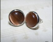 Brown Glass Stud Post Earrings, Silver Studs, 12mm Earrings