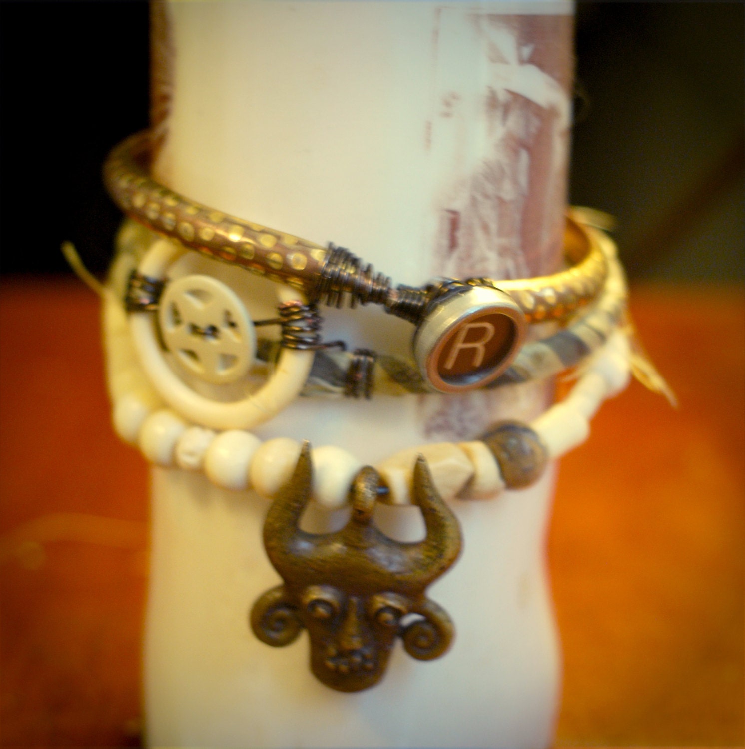 Island of Old Gods -- gypsy bangle bracelet set -- treasure box salvage