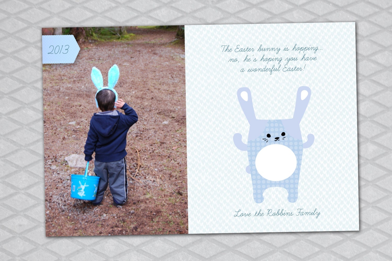 blue bunny 4x6 Custom Digital Photo Printable Easter Card