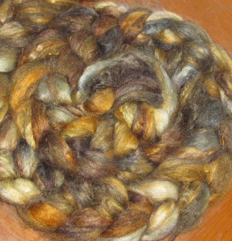 NEW PRICING Tussah Silk Roving, 2 ounces Handpainted Precious Metals