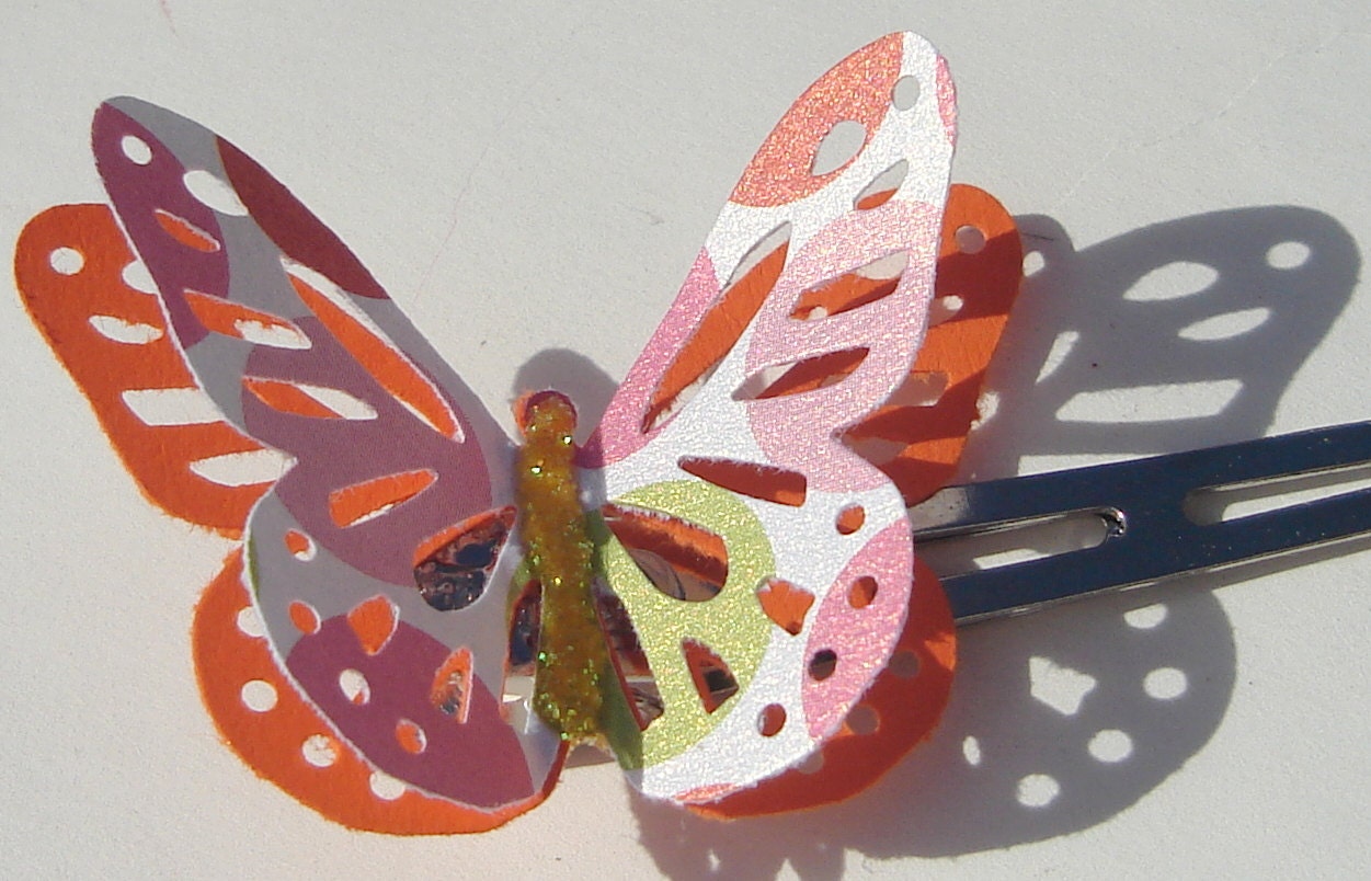 3d orange sparkle butterfly hand made hair clip