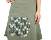 Cotton Blend A-Line Skirt with Wildflowers (Olive)
