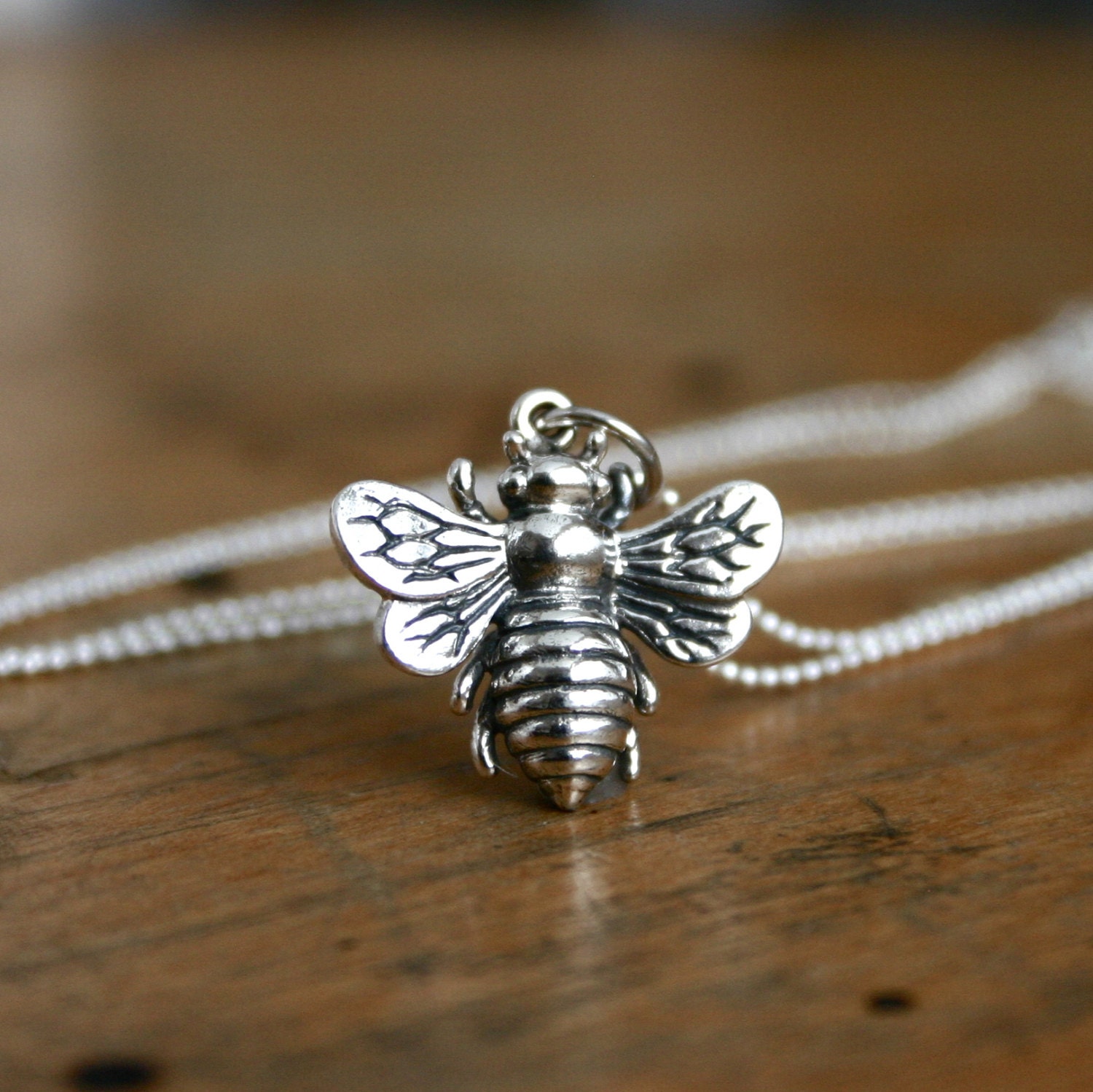 Sterling silver large bee necklace -  sterling silver jewelry