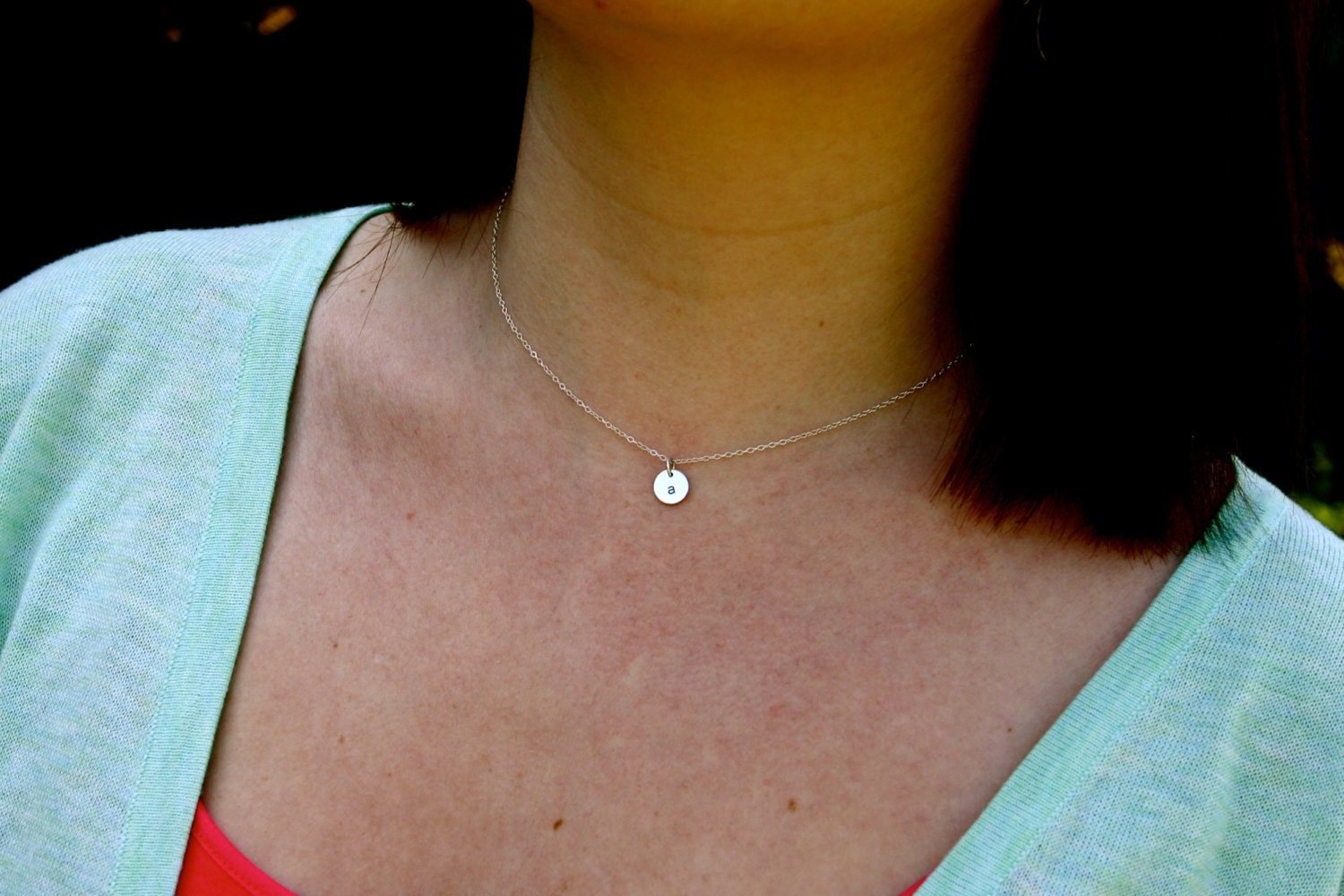 Small initial necklace - hand stamped jewelry