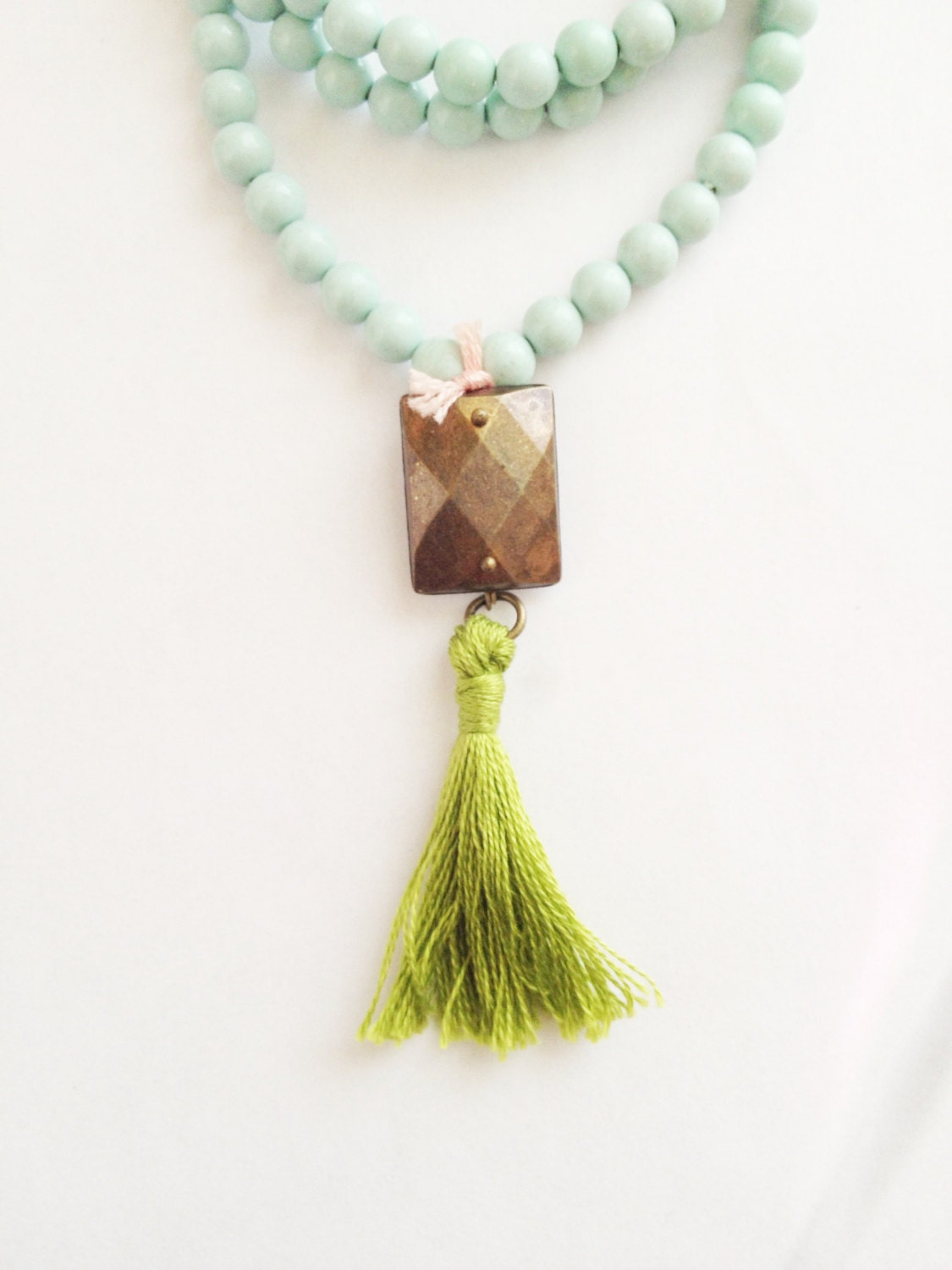 FRANCIE Robin egg blue vintage enamel beads and olive tassel