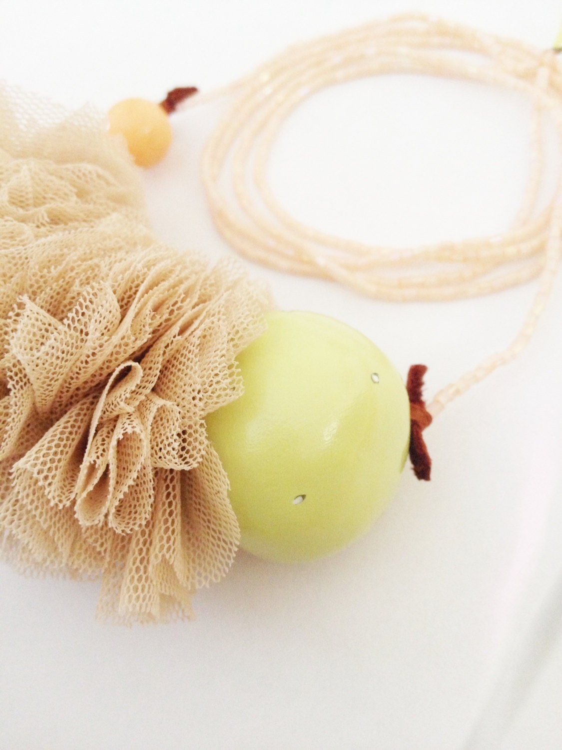KARLEY Extra long Tulle and large wood bead necklace