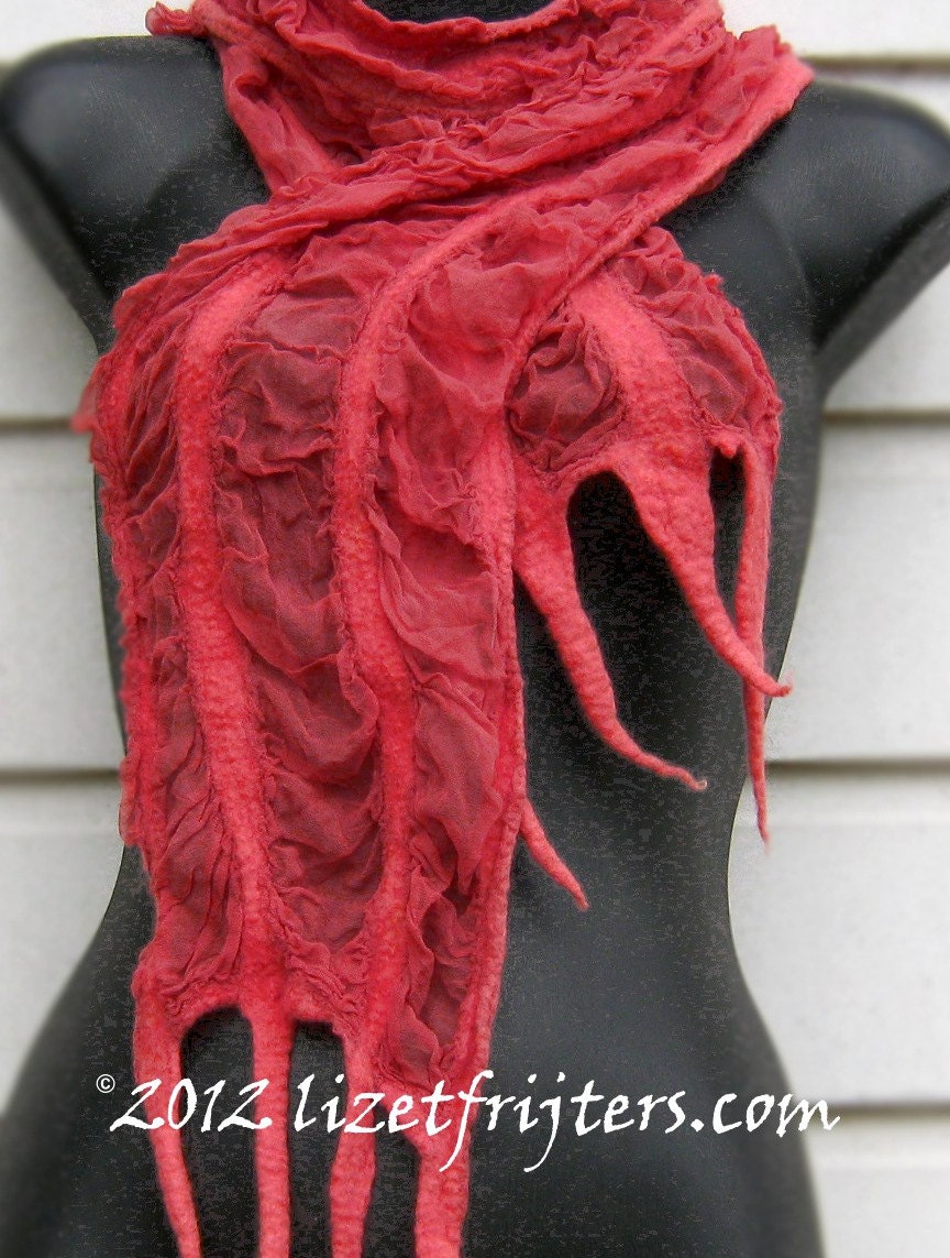 Long  Pink Nuno Felted Scarf - Eco Fashion - Fibre Art