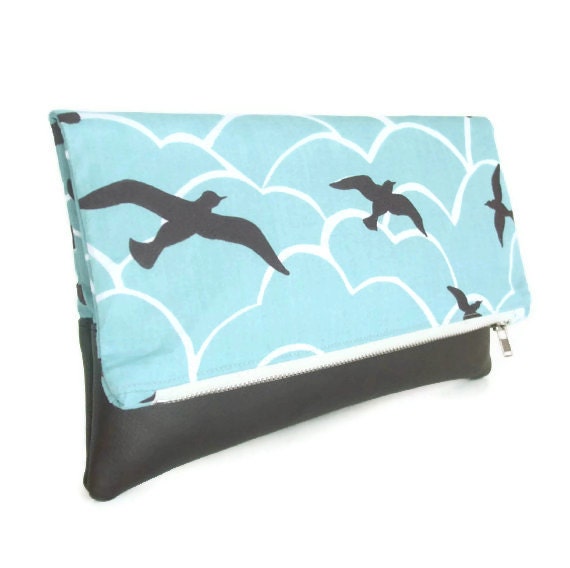 Foldover Clutch - Birds in Flight - Organic Cotton - Purse