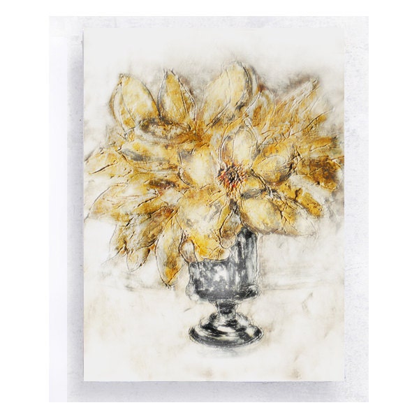 Floral Art Block - 5x7 Canvas Print on Wood Frame - Yellow Camellia -  Tea Flowers - Wall Art - Home Decor