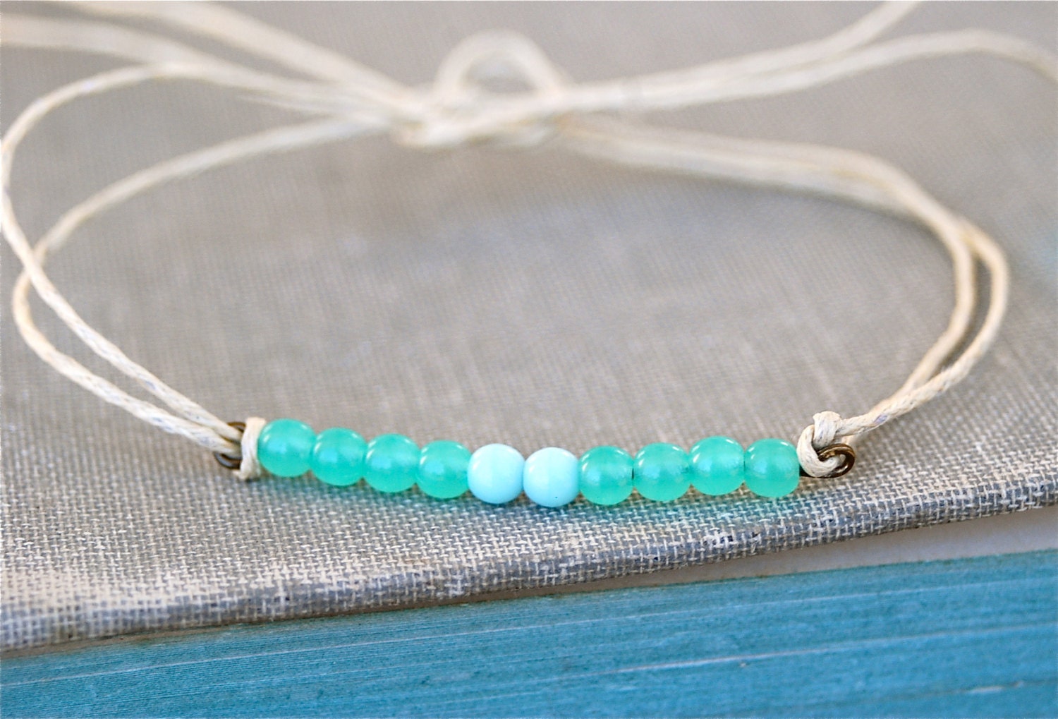 Sea meets sky.glass beaded string bracelet.Tiedupmemories