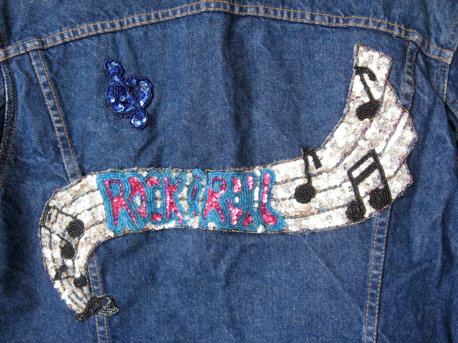 Levis Jacket Rock & Roll Sequin Applique Vintage 80s Blue Jean Denim Jacket