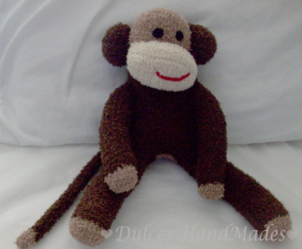 sock monkey plush toy Handmade Stuffed Animal Doll Baby brown tan Large