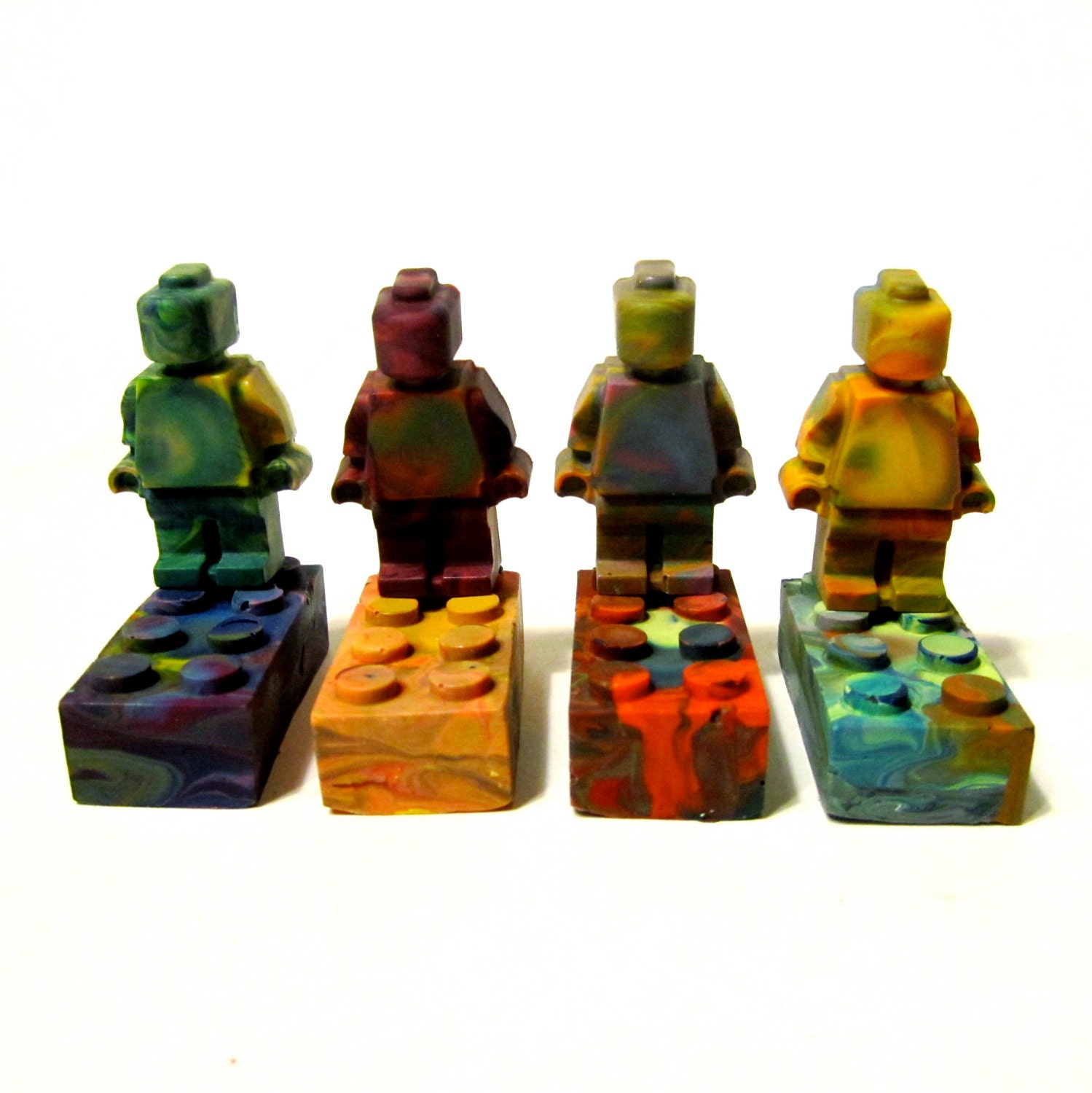 Recycled Crayons - Building Block Men AND Brick Rainbow Crayons (Set of 8 Recycled Crayons-RAINBOW COLORS)