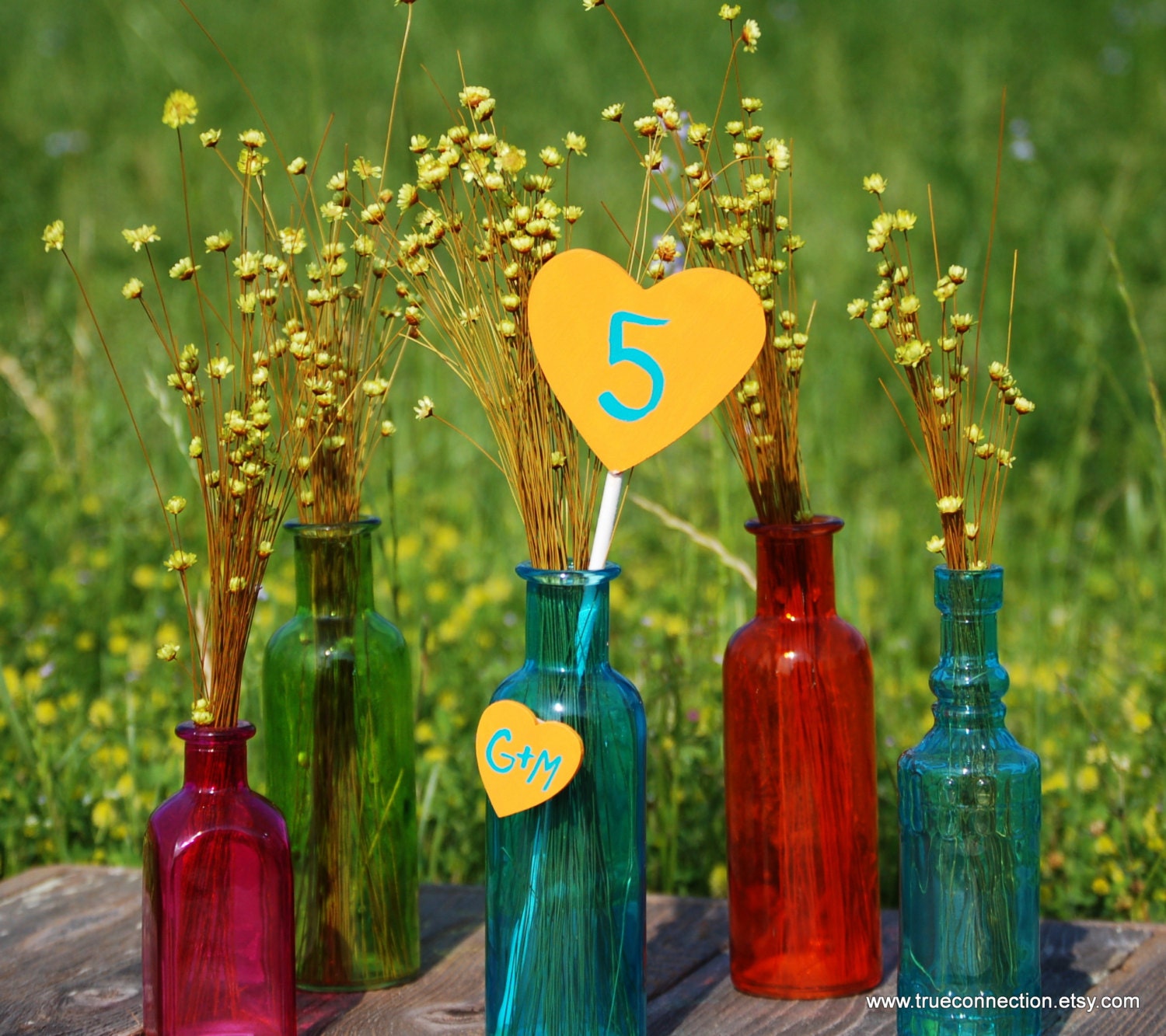 Table Numbers WITH Bottle Choice Center Piece Wood ANY COLOR Heart Rustic Wedding, Bottle table Display Wooden Reception Decor, Wood Numbers