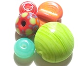Mini Mixed Set- Kaleidoscope- handmade lampwork glass bead mixed set of rounds  wing dings  spacers and a lentil