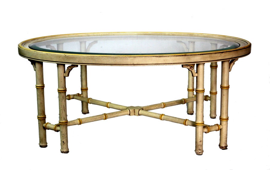 RESERVED---Faux Bamboo Wood and Glass Coffee Table