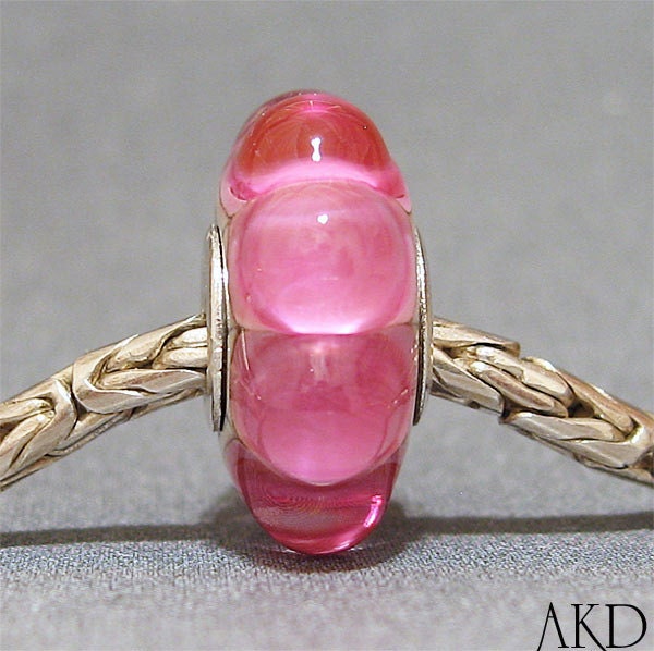 Pink Dot Big Hole Lampwork Bead Handmade Glass European Charm Fits Troll Bracelet Bubblegum