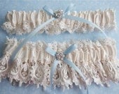 Garter, Wedding Garter, Garter Set, Bridal Garter, Bride Garter, Bridal Lingerie Garter, Something Blue, Ivory Garter Set