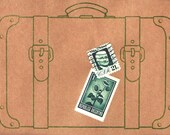 Suitcase Gocco Print - 5x7 dark green