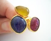 sale sale sale---------Triple Gold plated Lapis and Yellow agate ring
