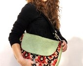SALE///LAVINIA in Vintage Tapestry with Green Embossed Leather and Two-Way Strap