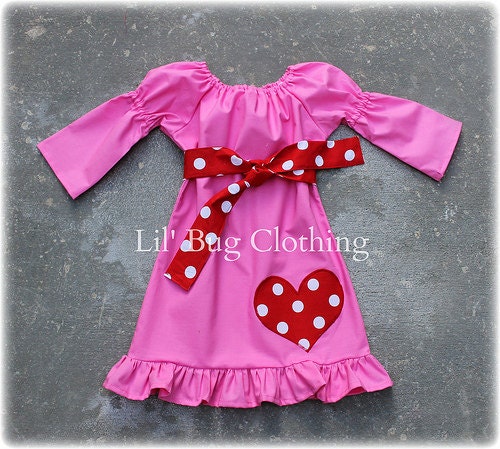 White Valentines Day Bubble Gum Pink Peasant Dress Girl Polka Dot Heart 12 18 24 2t 3t 4t 5t 6 7 girl