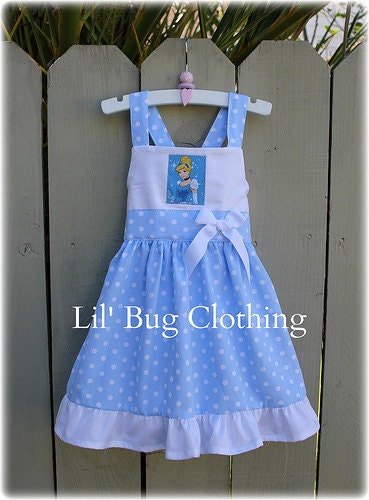 Custom Boutique Clothing Cinderella Jumper Dress Baby Blue & White Polka Dots 12m 18m 2T 3T 4T 5T 6 7 8 9 10 Girl.