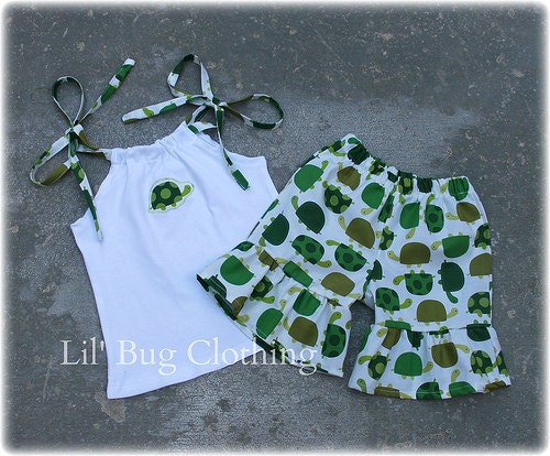 Custom Boutique Girl Summer Turtle Top And Ruffles Shorts 3m 6m 9m 12 18 24 2t 3t 4t 5t 6 7 8 9/10 girl.