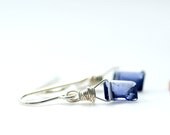 Blue Iolite Earrings, Indigo Blue Emerald Cut Iolite Gemstones, Gemstone Earrings, Denim Blue, Dainty Earrings, Wire Wrapped Sterling Silver