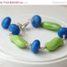 Blue and Green Beaded Bracelet, Sterling Silver and Vintage Lucite - Penny Candy