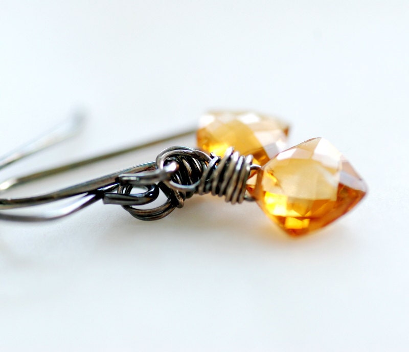 Citrine Earrings, Gemstone Earrings, Dark Citrine Yellow, Tiny Earrings, Gemstone Jewelry, Birthstone Jewelry, November Birthstone