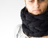 Black knit neckwarmer,Black knit collar with cable pattern