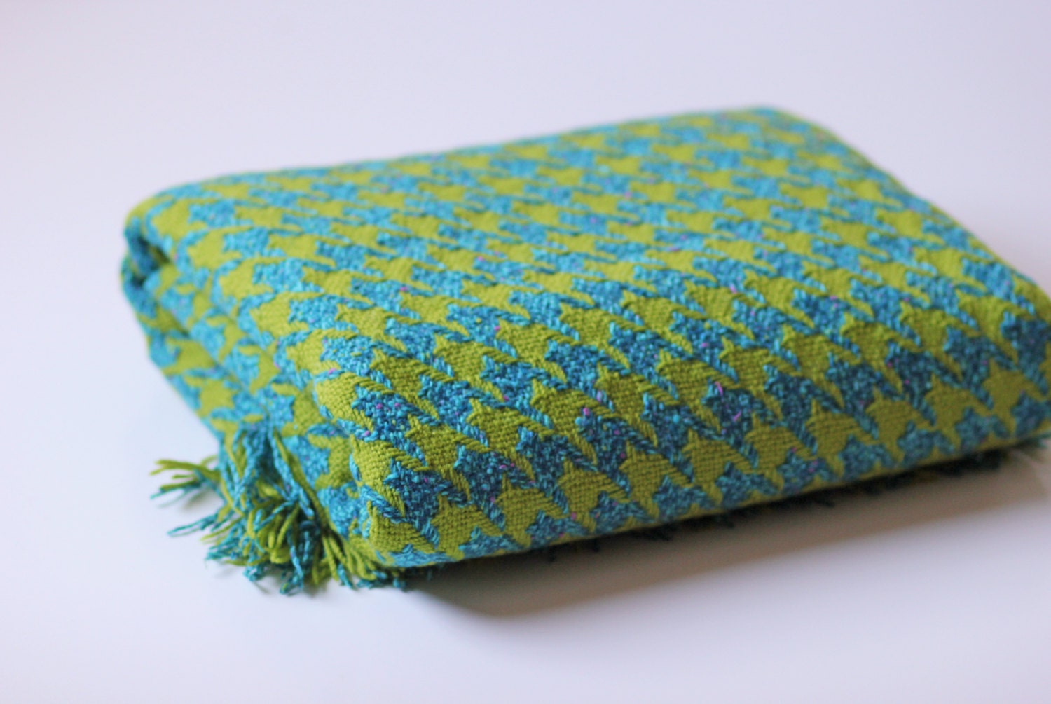 chartreuse and teal pendleton wool blanket