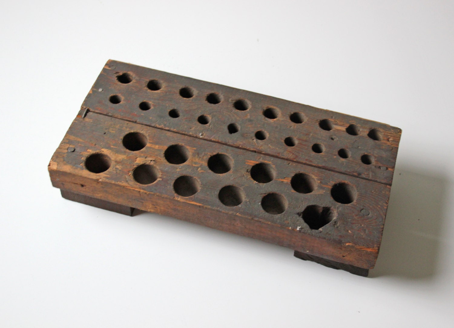 antique wooden drill bit holder display or desk accessory