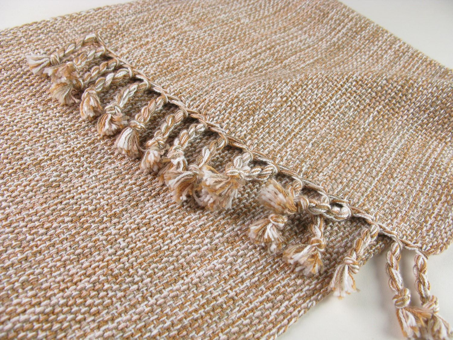 HandWoven Coffee Table Runner Holiday Table Decor Oatmeal Wheat White Cotton Hand Woven