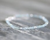 Serenity Stone March Birthstone. Faceted Aquamarine Gemstone Bracelet Clear Blue and Sterling Silver. Adjustable