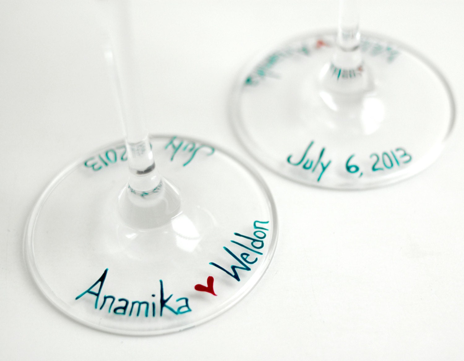 Peacock Feather Wedding Flutes - Set of 2 Personalized Champagne Flutes - Hand Painted Custom Toasting Flutes