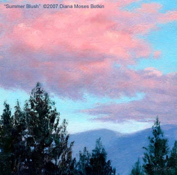 SUMMER BLUSH -- Unframed, original 5x5 inch sunset cloudscape oil study by Diana Moses Botkin
