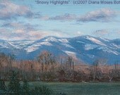 SNOWY HIGHLIGHTS -- Original 3.5x5 inch miniature landscape oil painting, by Diana Moses Botkin