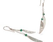 Earrings: Emerald, Sterling Silver Textured Leaf Dangles. OOAK.  Artisan Jewelry by SilviaMaciasDesigns on Etsy