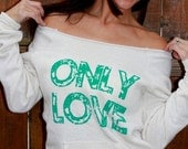 ONLY LOVE. Off-the-Shoulder Girly Sweatshirt Size LARGE