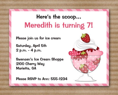 Ice Cream Party Invitation / Icecream Birthday / Ice Cream Parlor / Icecream Parlor / Sundae  - PRINTED / Printable PDF File Also Available