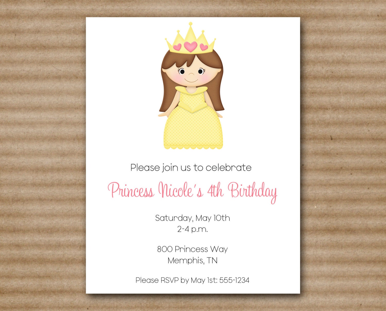 Princess Birthday Invitation / Princess Invitation / Castle / Fairytale - PRINTABLE PDF File / Printed Invitations Also Available