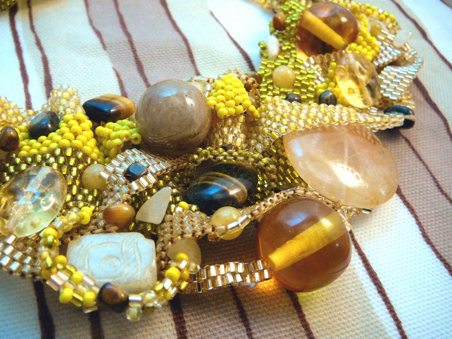 Sunflowers - Freeform Beadwoven Choker with Glass and Natural Stones
