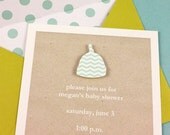 baby shower invitation pool chevron newborn cap, handmade, textured kraft stock,  lined chartreuse envelopes - set of 8